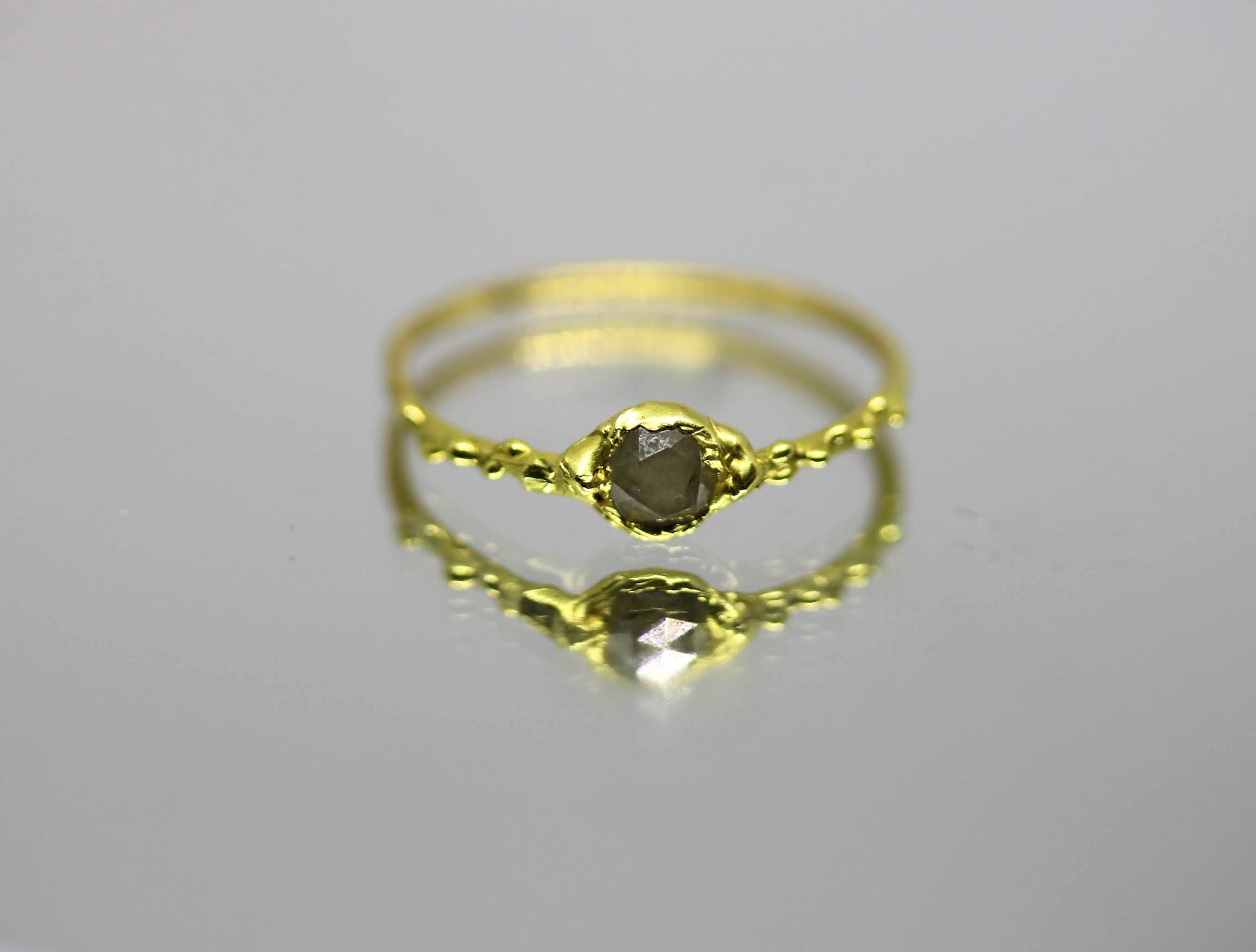 raw gray diamond rose cut ring