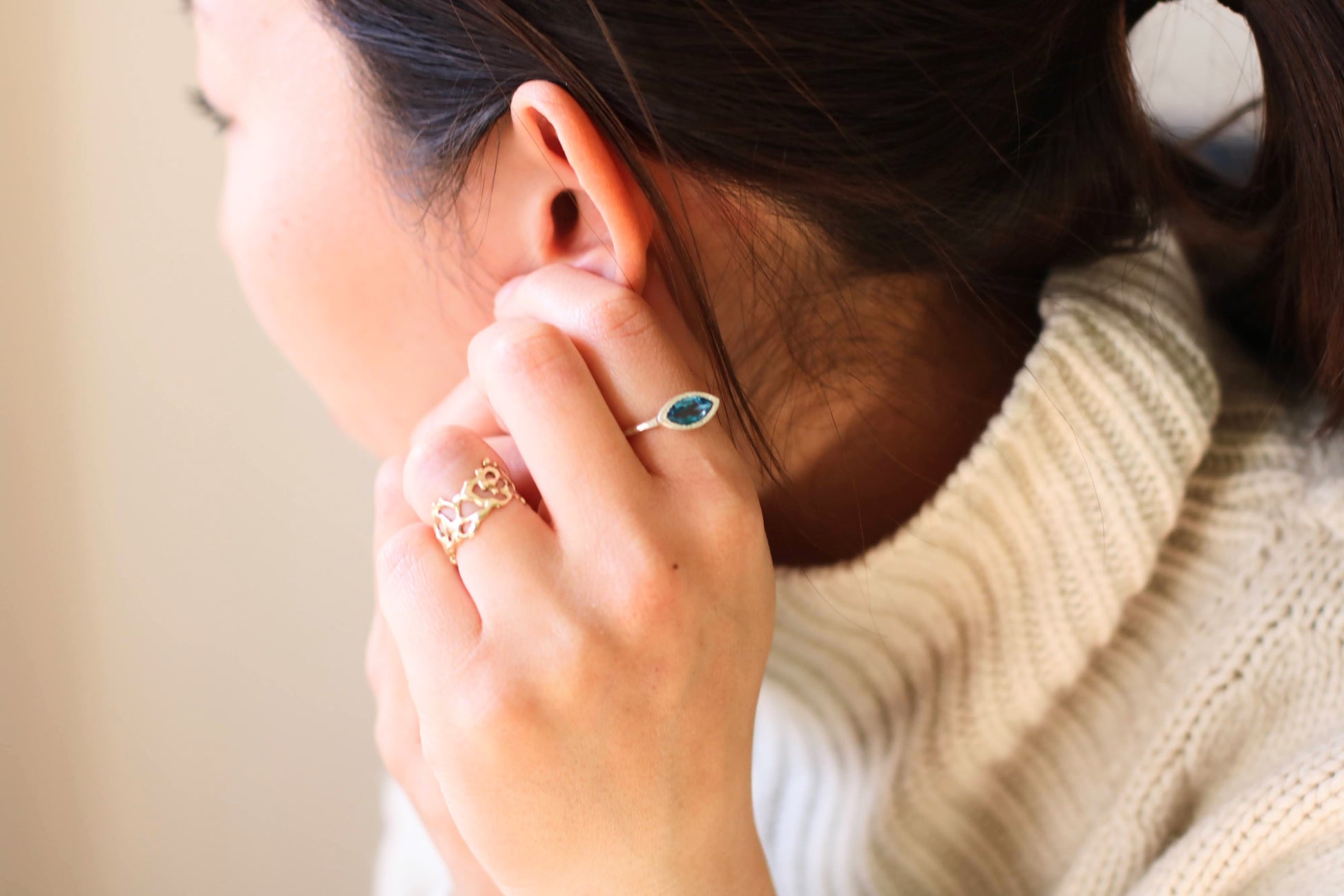 marquise cut blue topaz ring