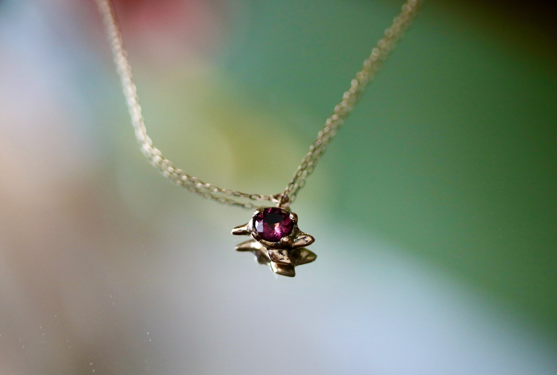 pink garnet necklace in gold