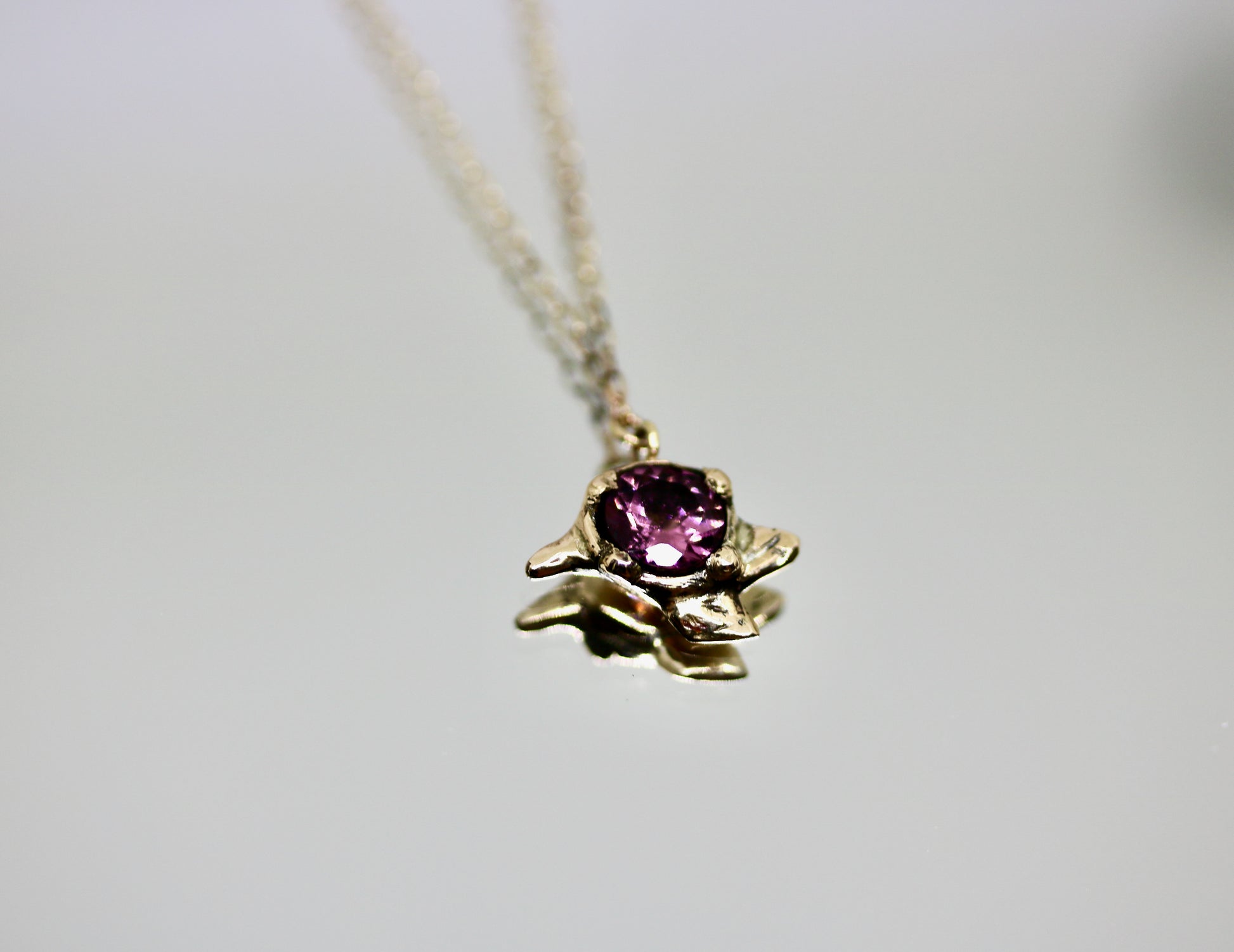 pink garnet gold necklace
