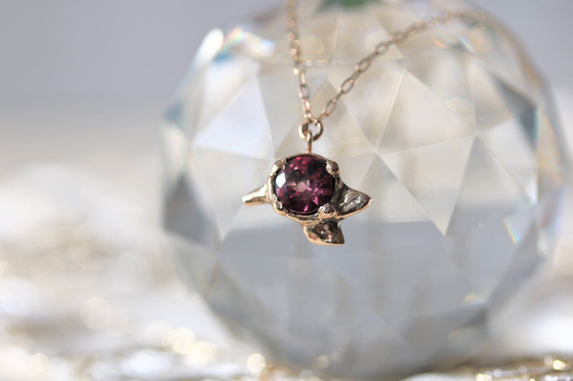 pink garnet gold pendant