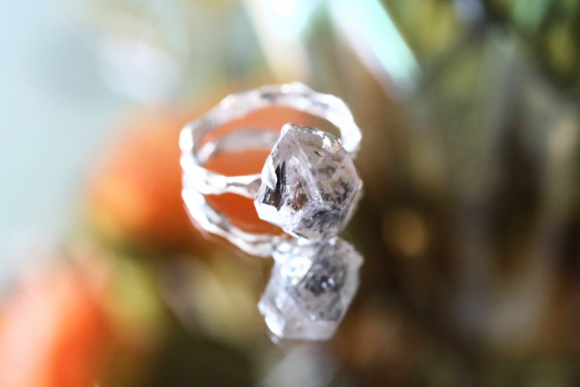 Large herkimer diamond silver ring