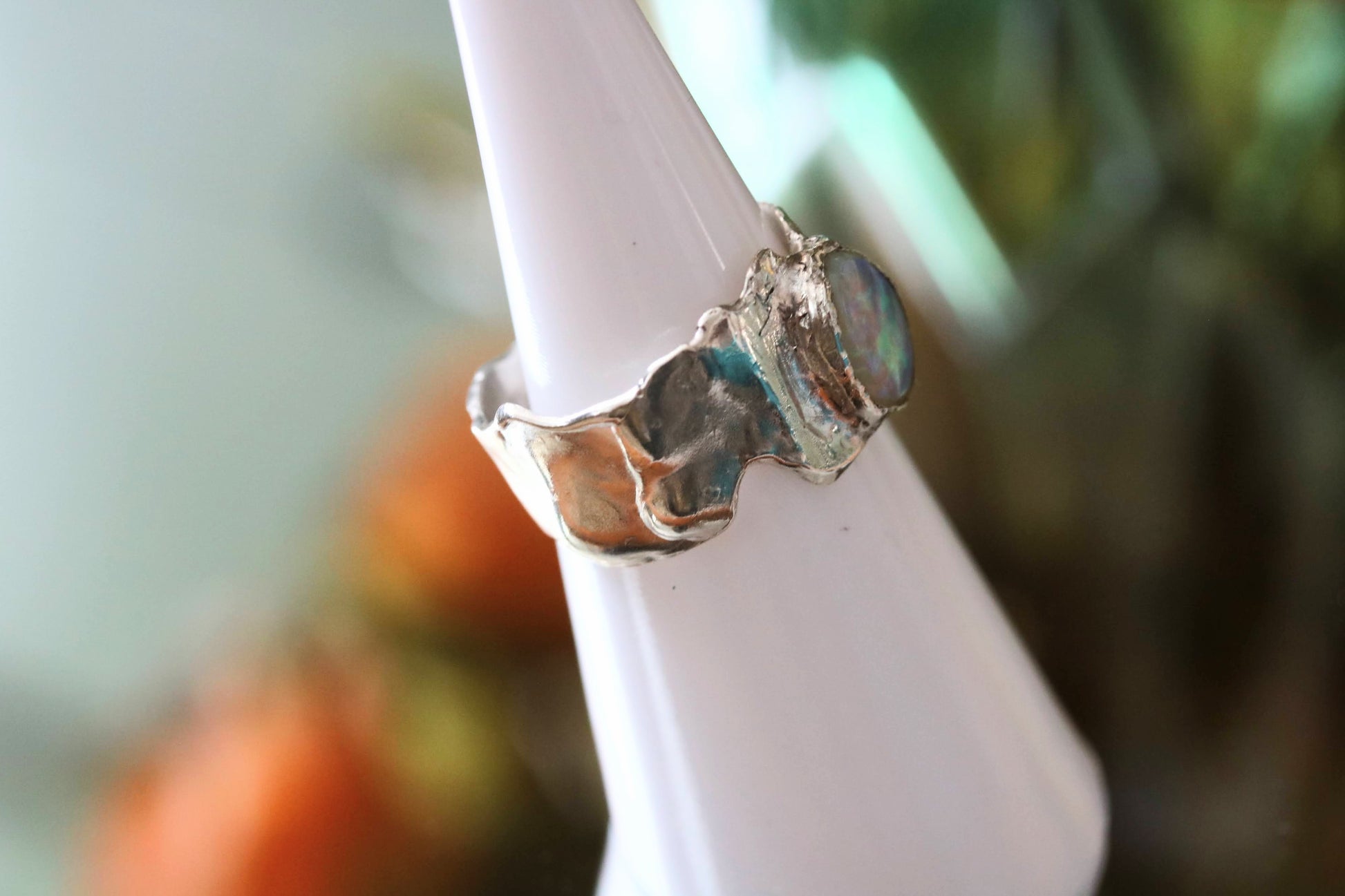 opal silver thick ring