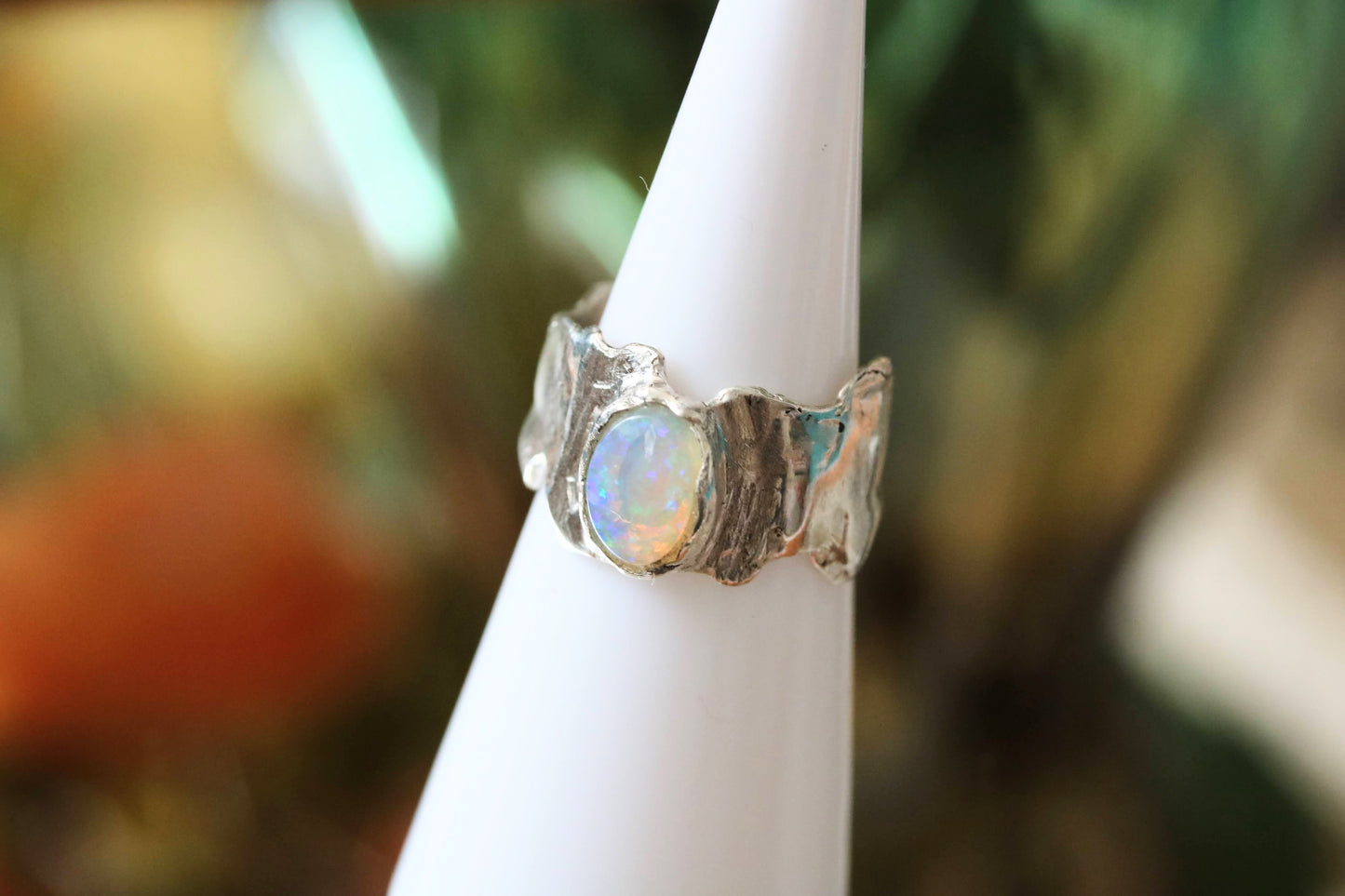 silver statment ring with opal