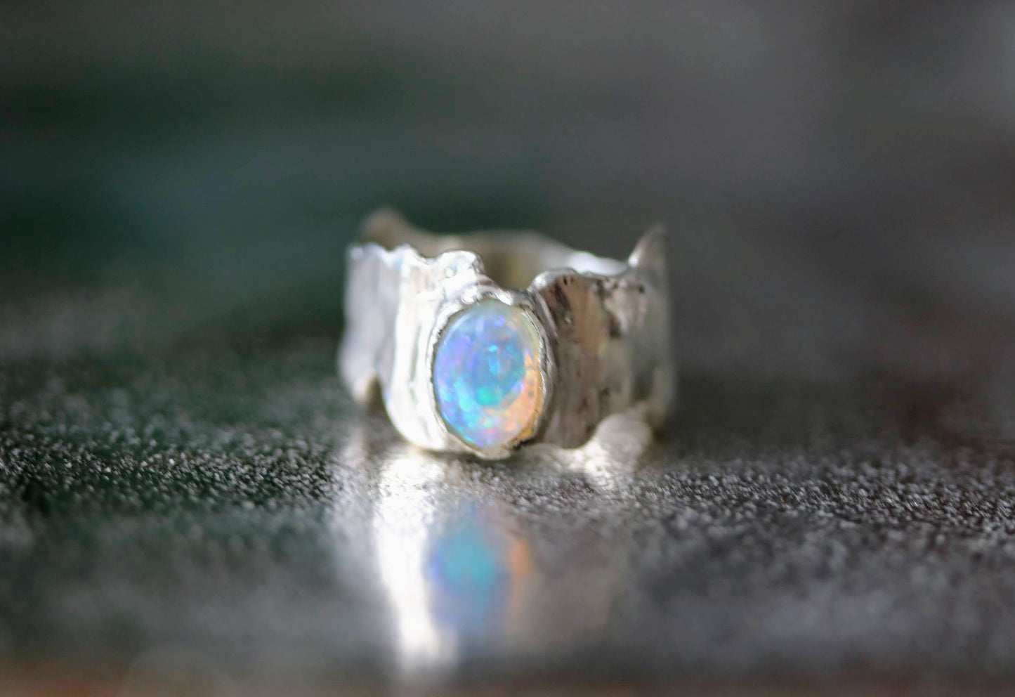 silver opal statement ring