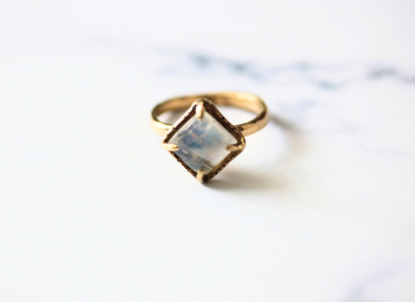 square moonstone solitaire ring