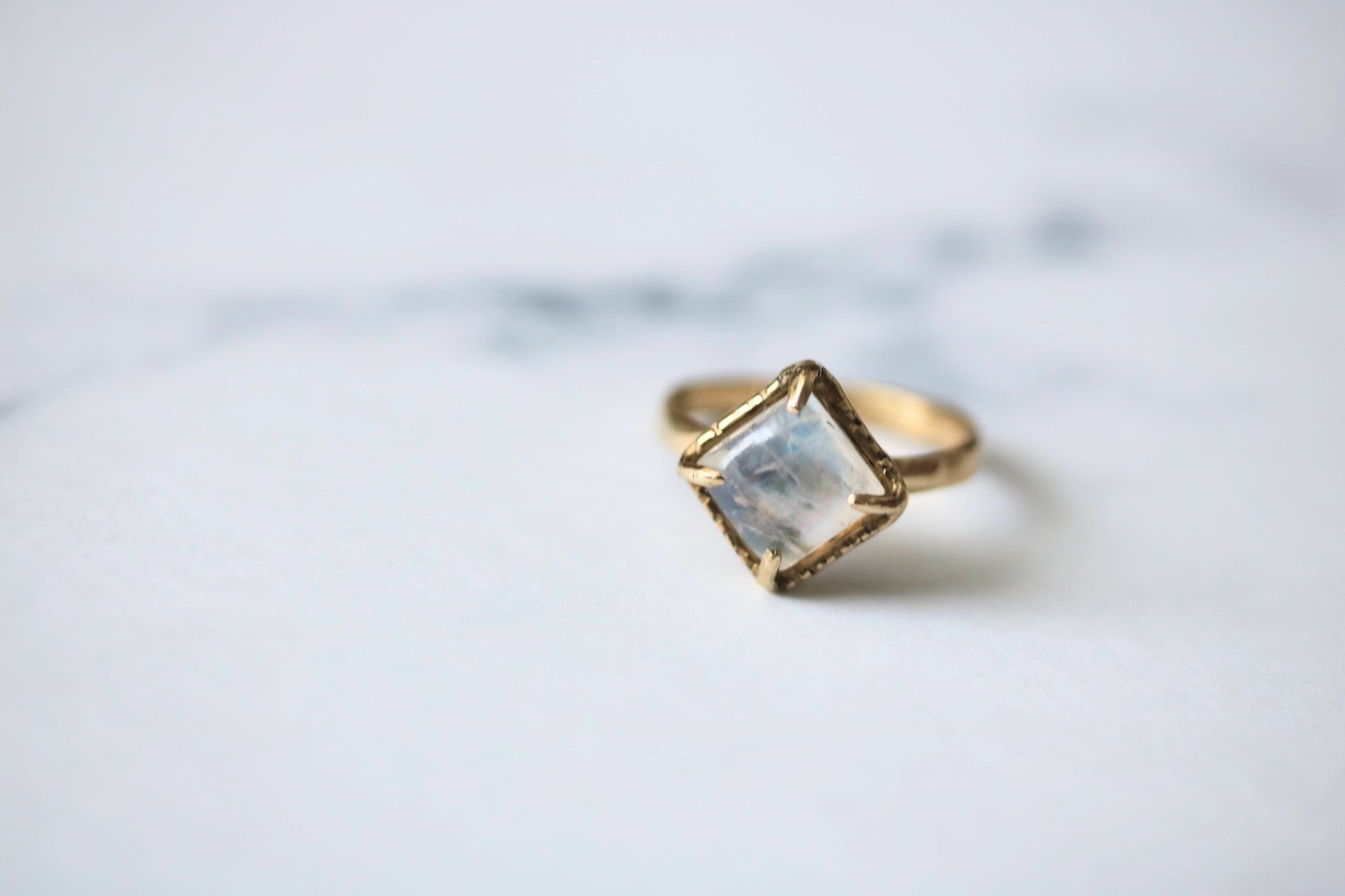 rainbow moonstone brass ring