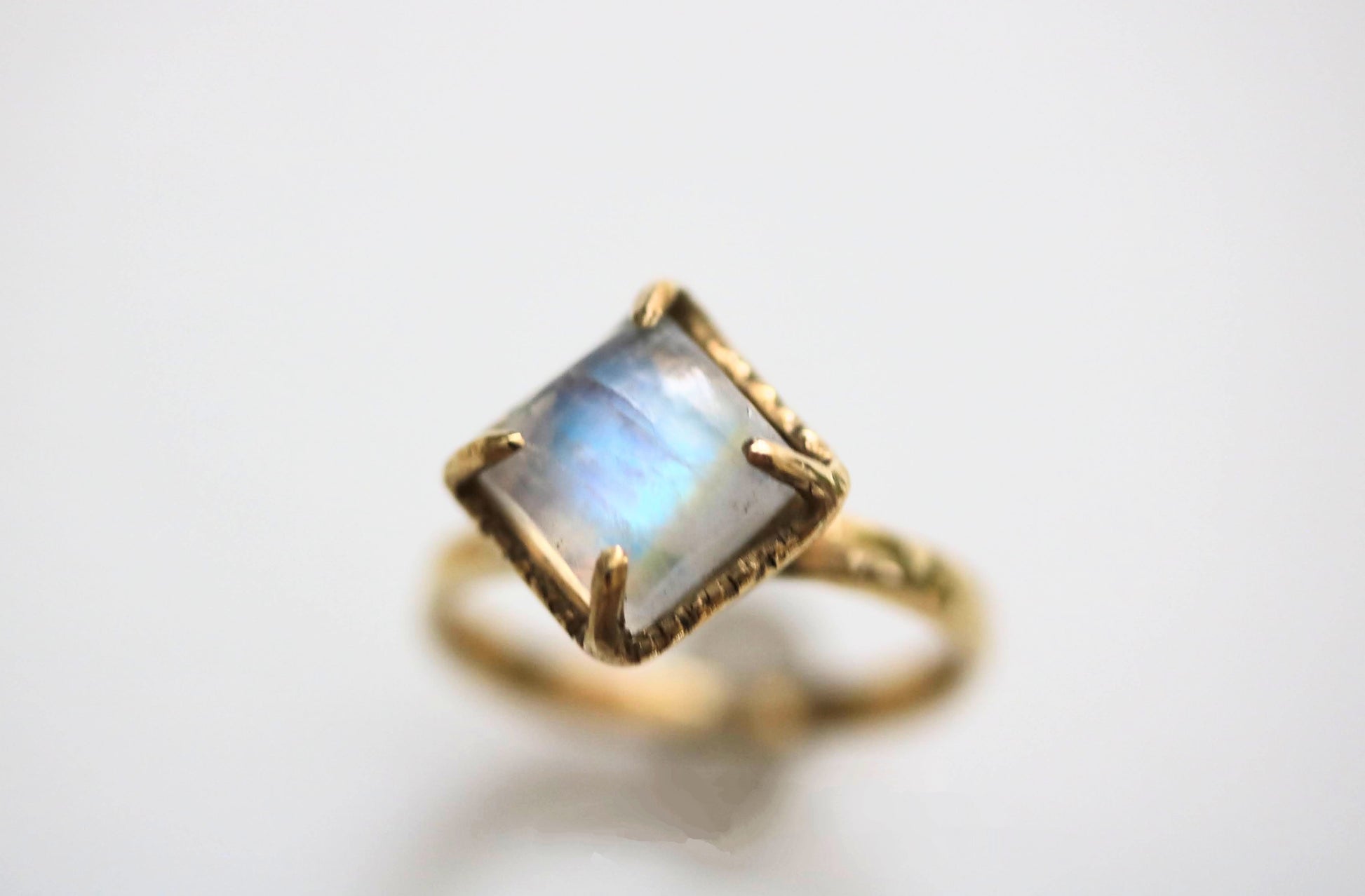 rainbow moonstone square solitaire ring