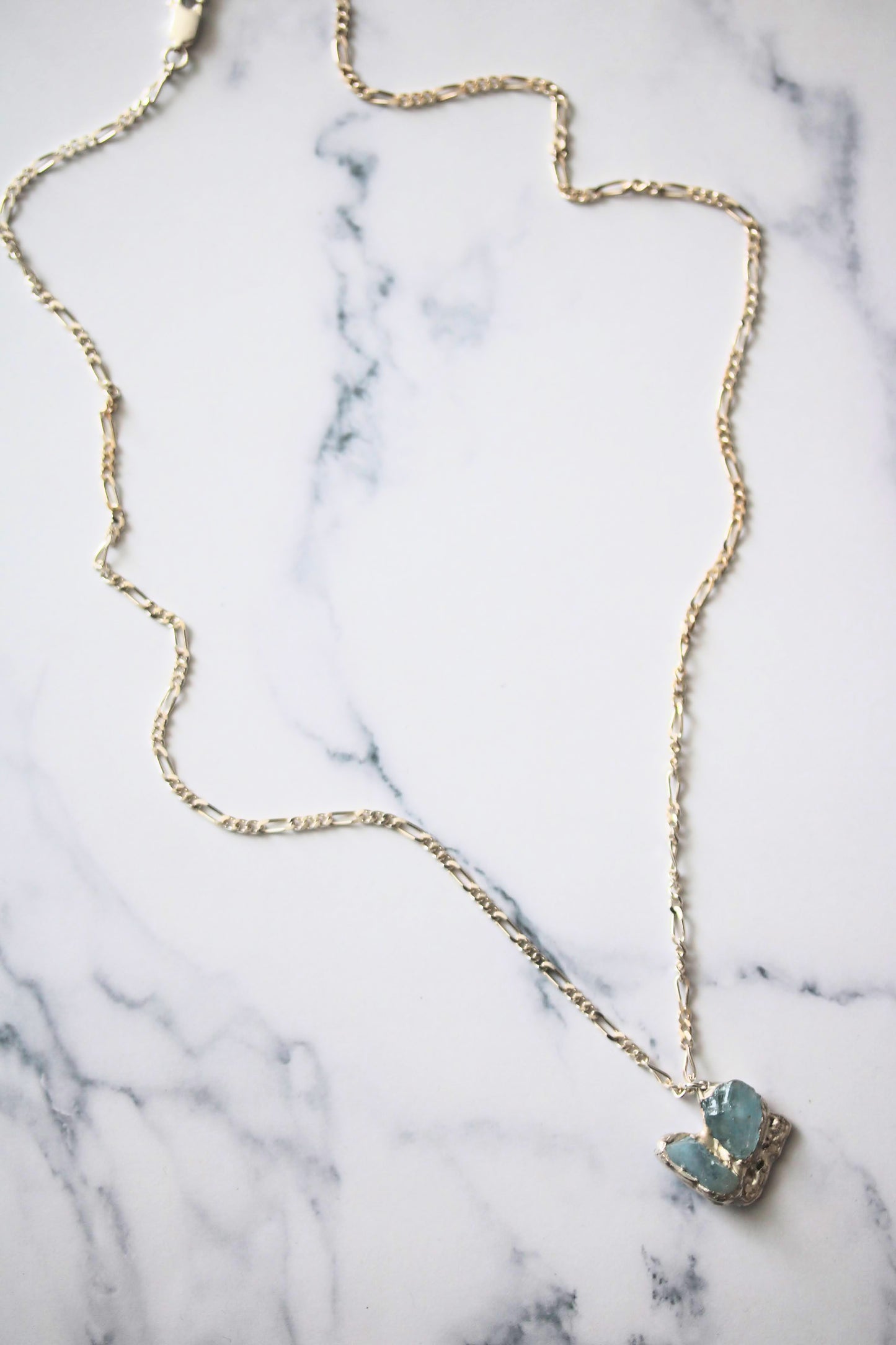 silver raw aquamarine heart necklace