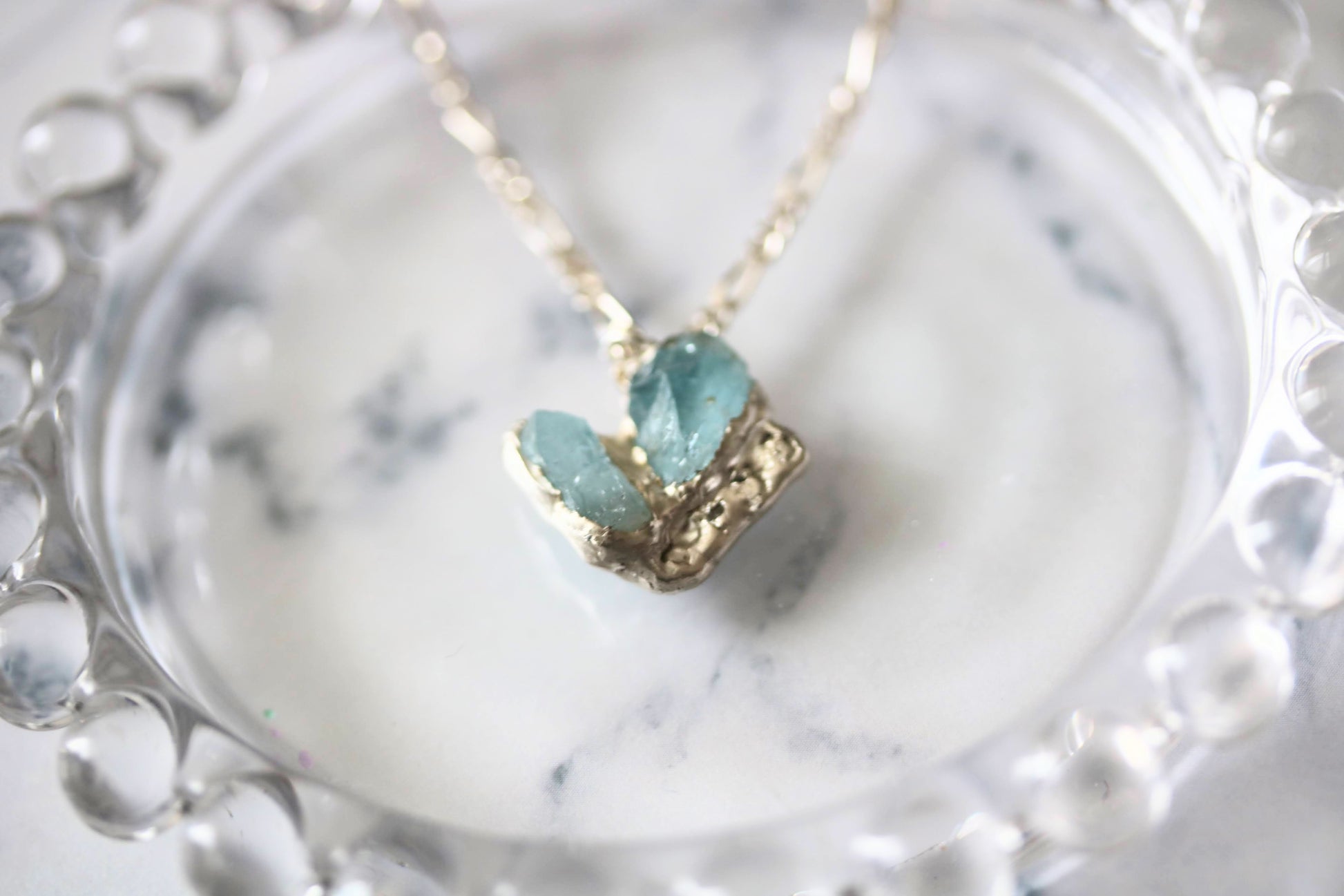 raw aquamarine with sapphire necklace