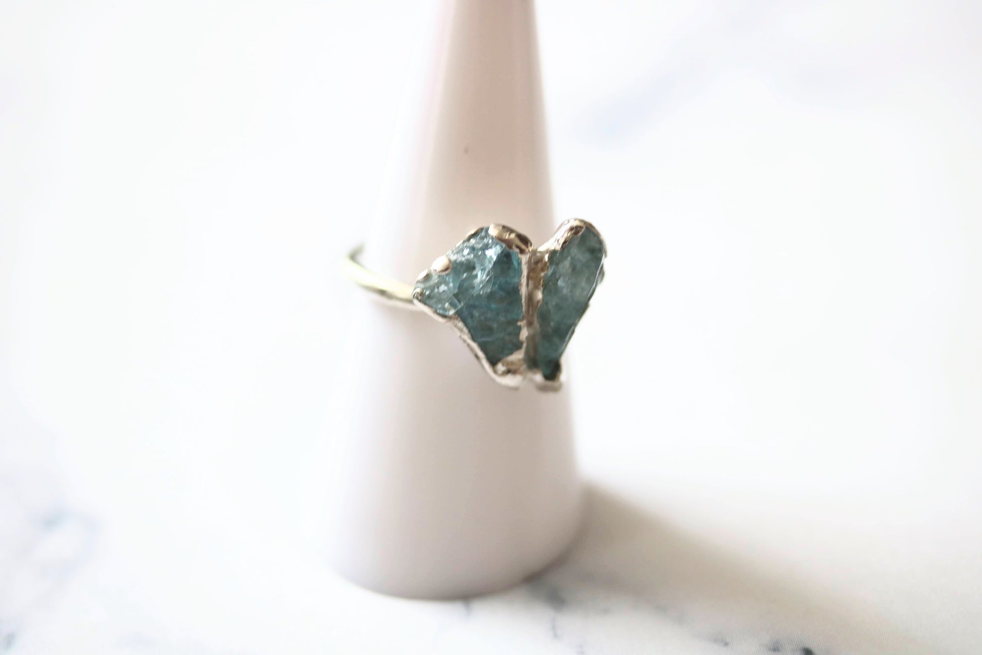 raw aquamarine silver heart ring
