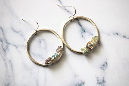 raw gem silver earrings