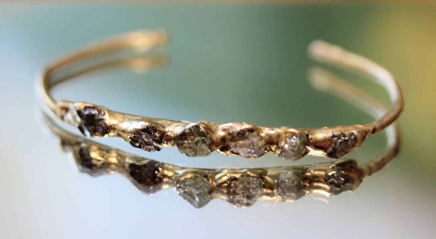 raw sapphire zircon gold cuff bracelet