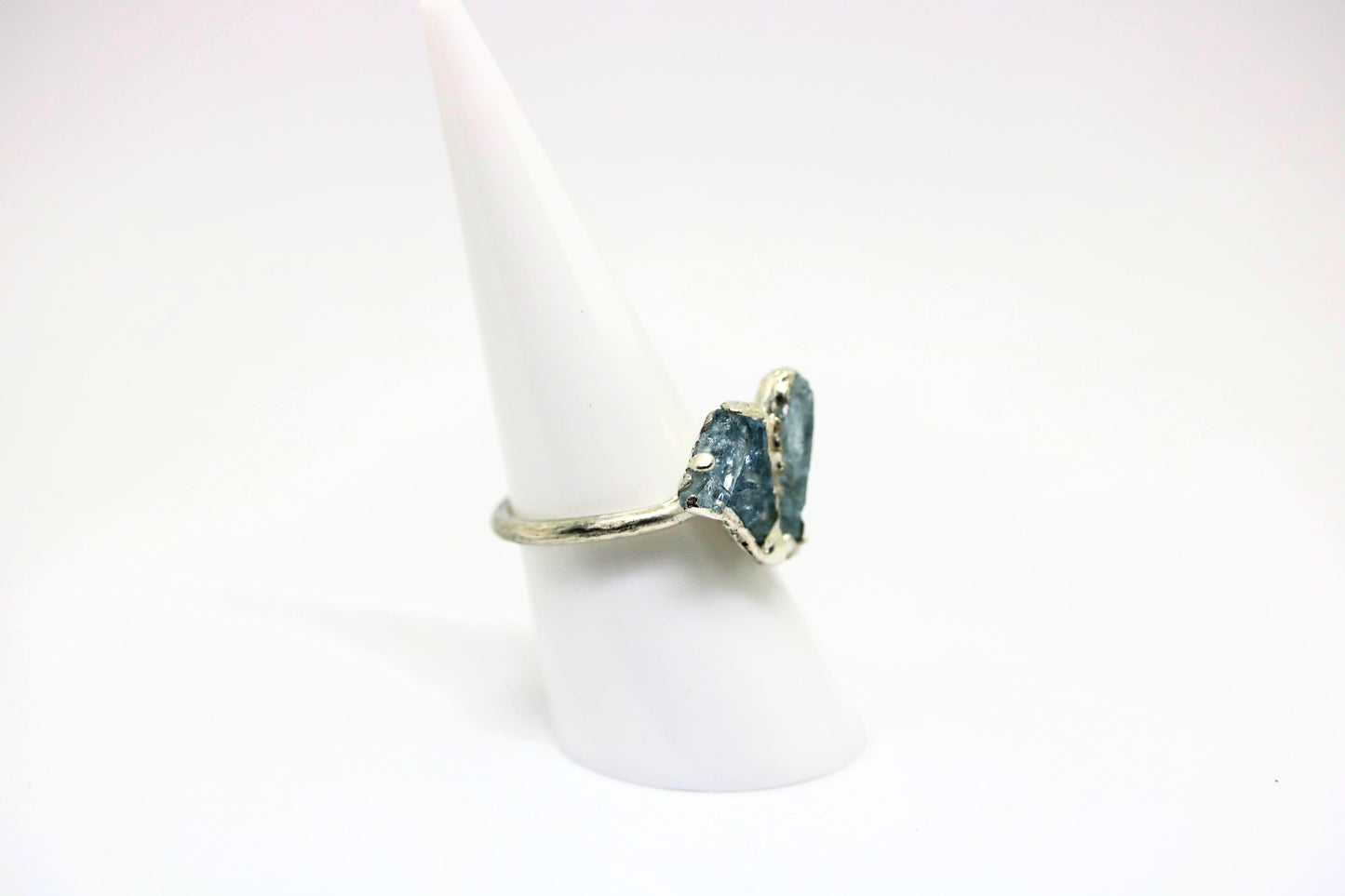 silver rough aquamarine ring