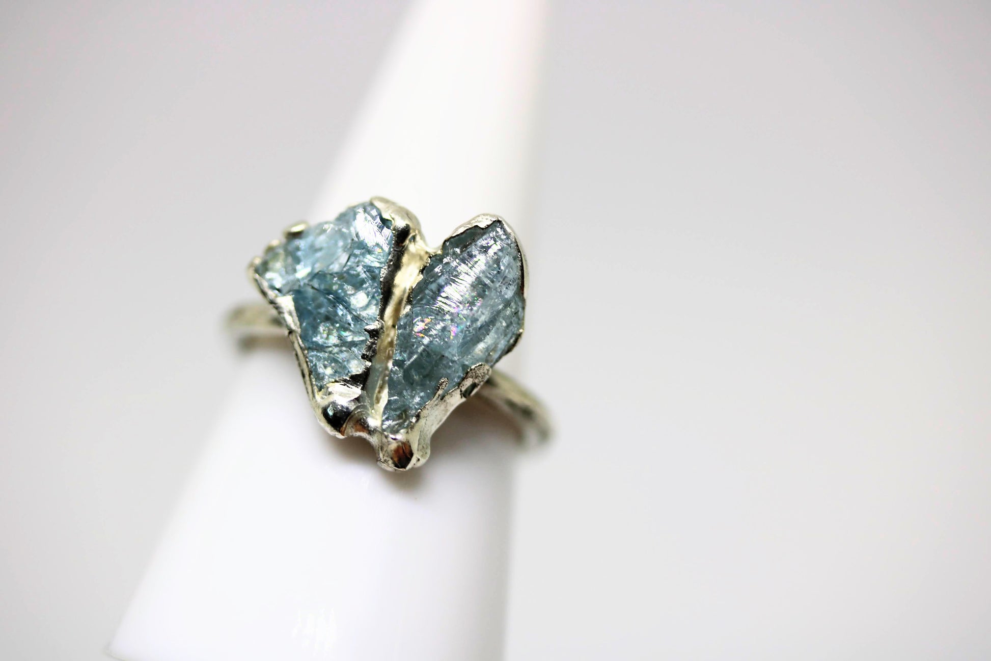 raw aquamarine heart ring