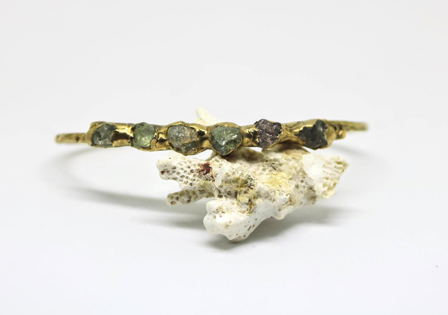 raw sapphire and zircon brass bracelet