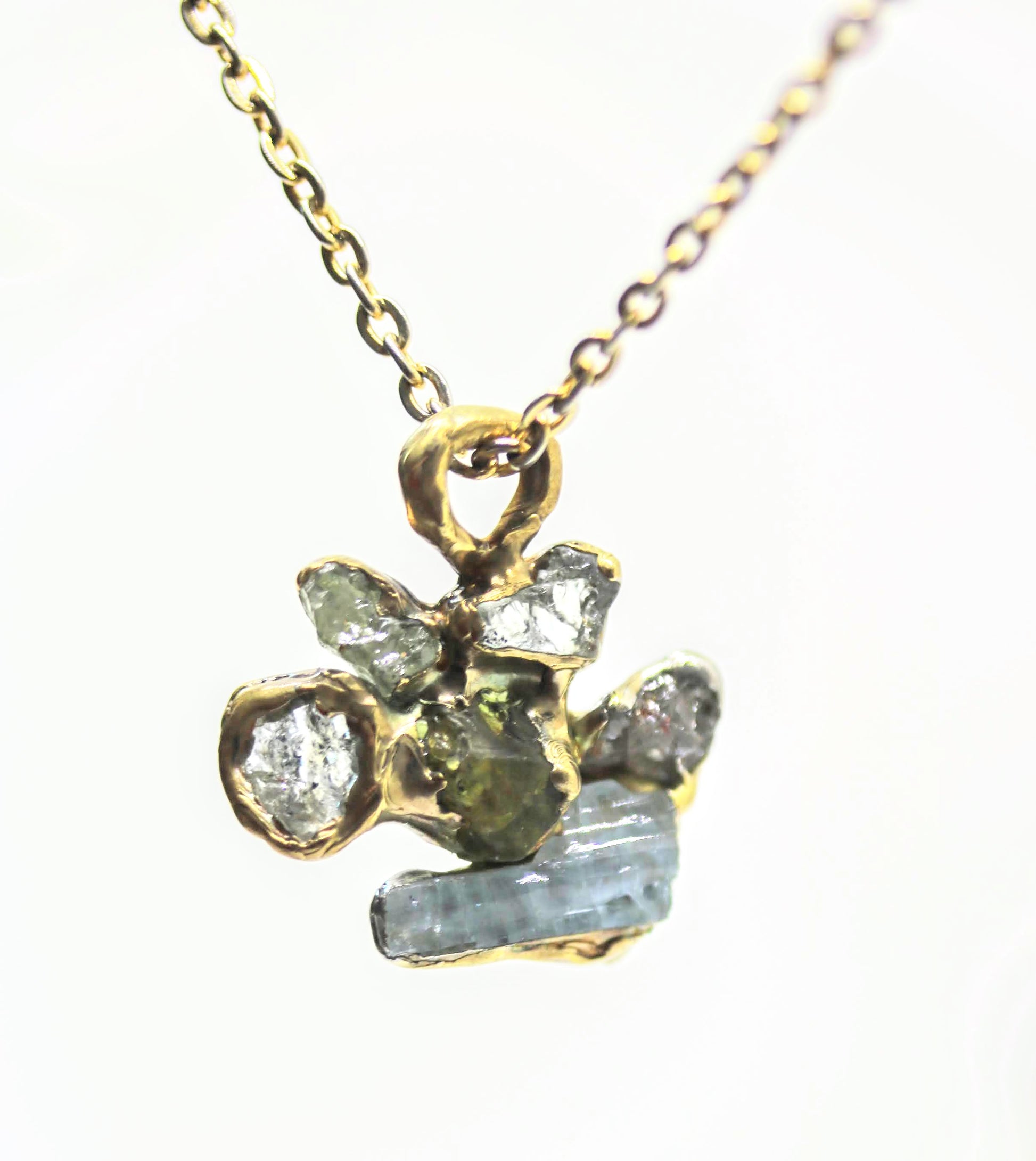 multi raw gem stone pendant necklace