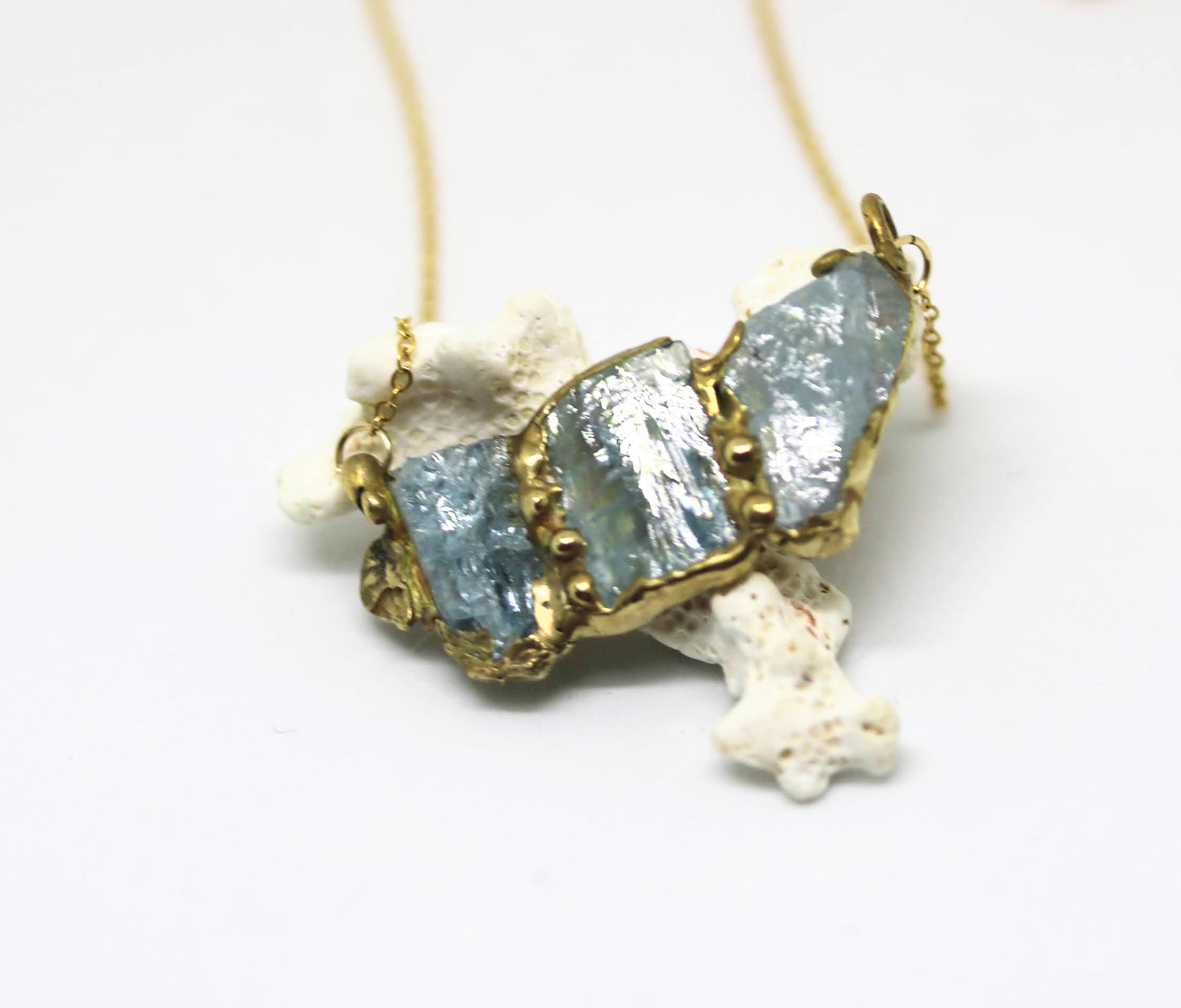 three aquamarine statement necklace