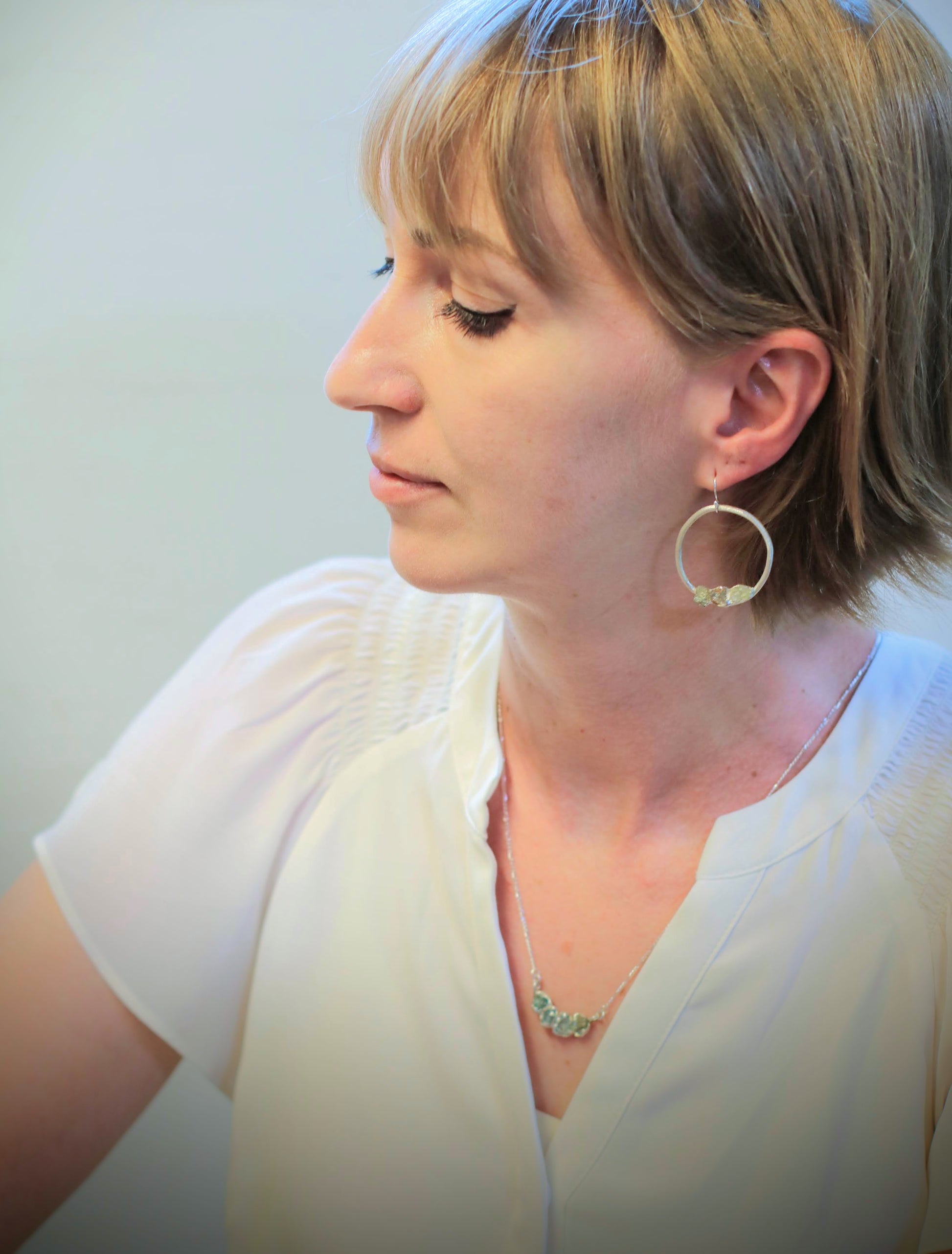 hoop drop earrings with raw gems