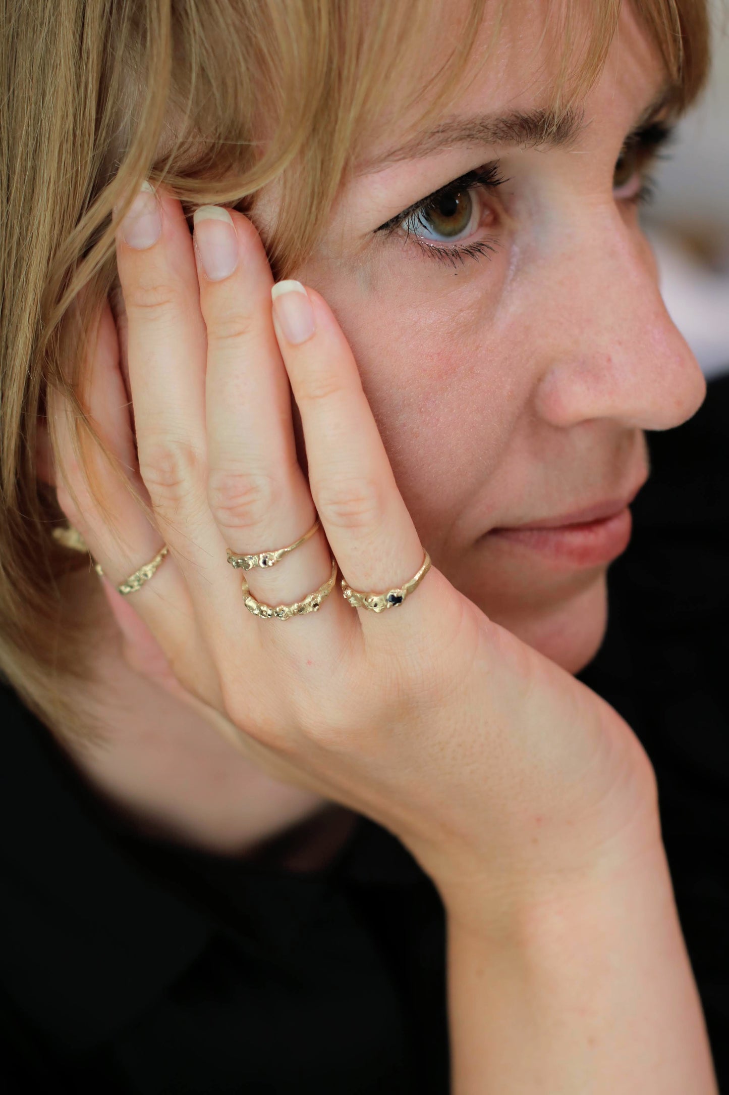 stacking gold rings with gem stones