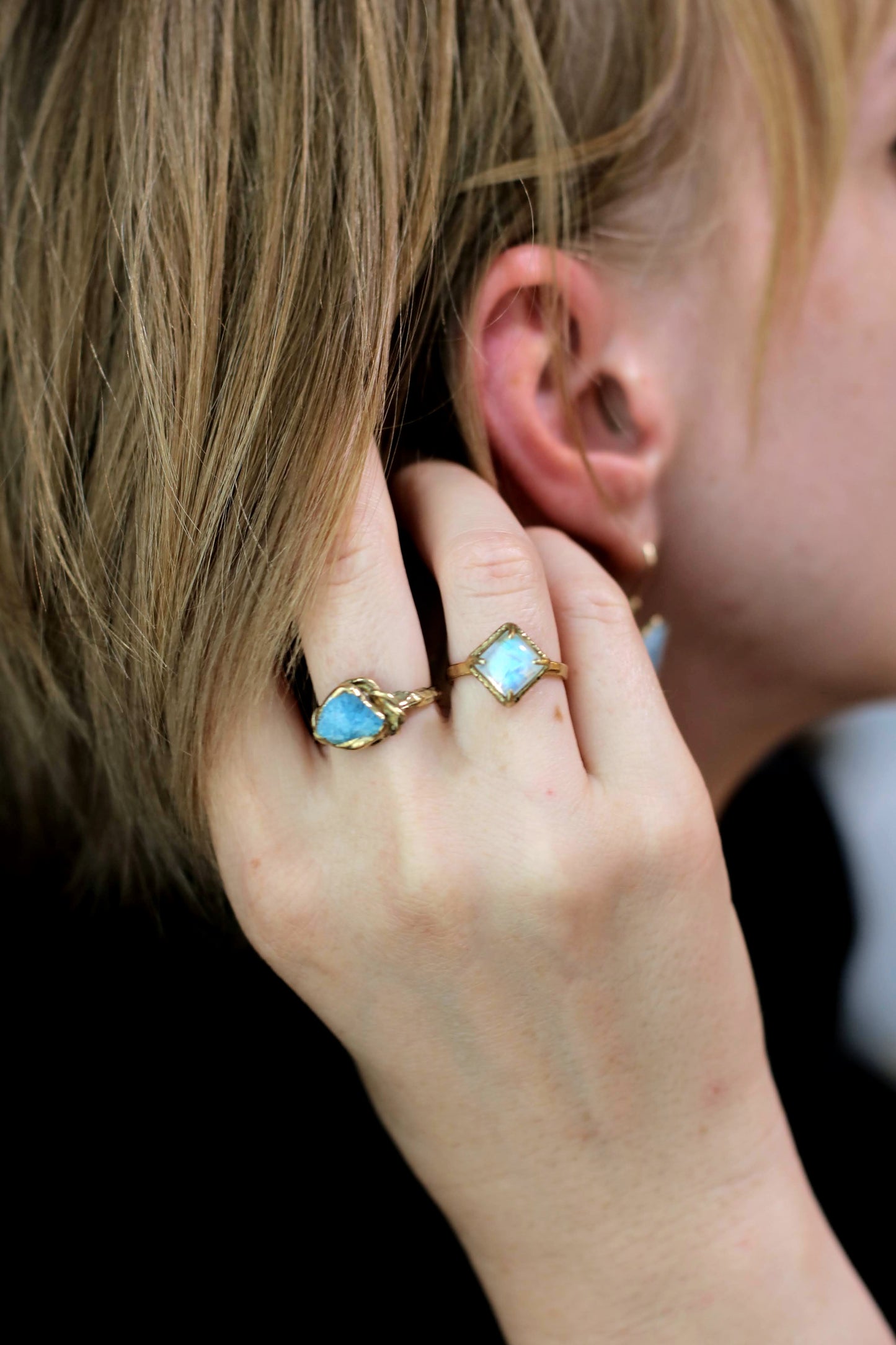 blue aquamarine brass ring