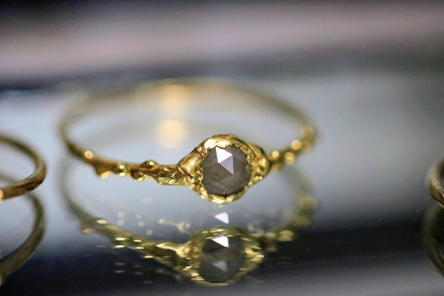 rose cut gray diamond gold ring