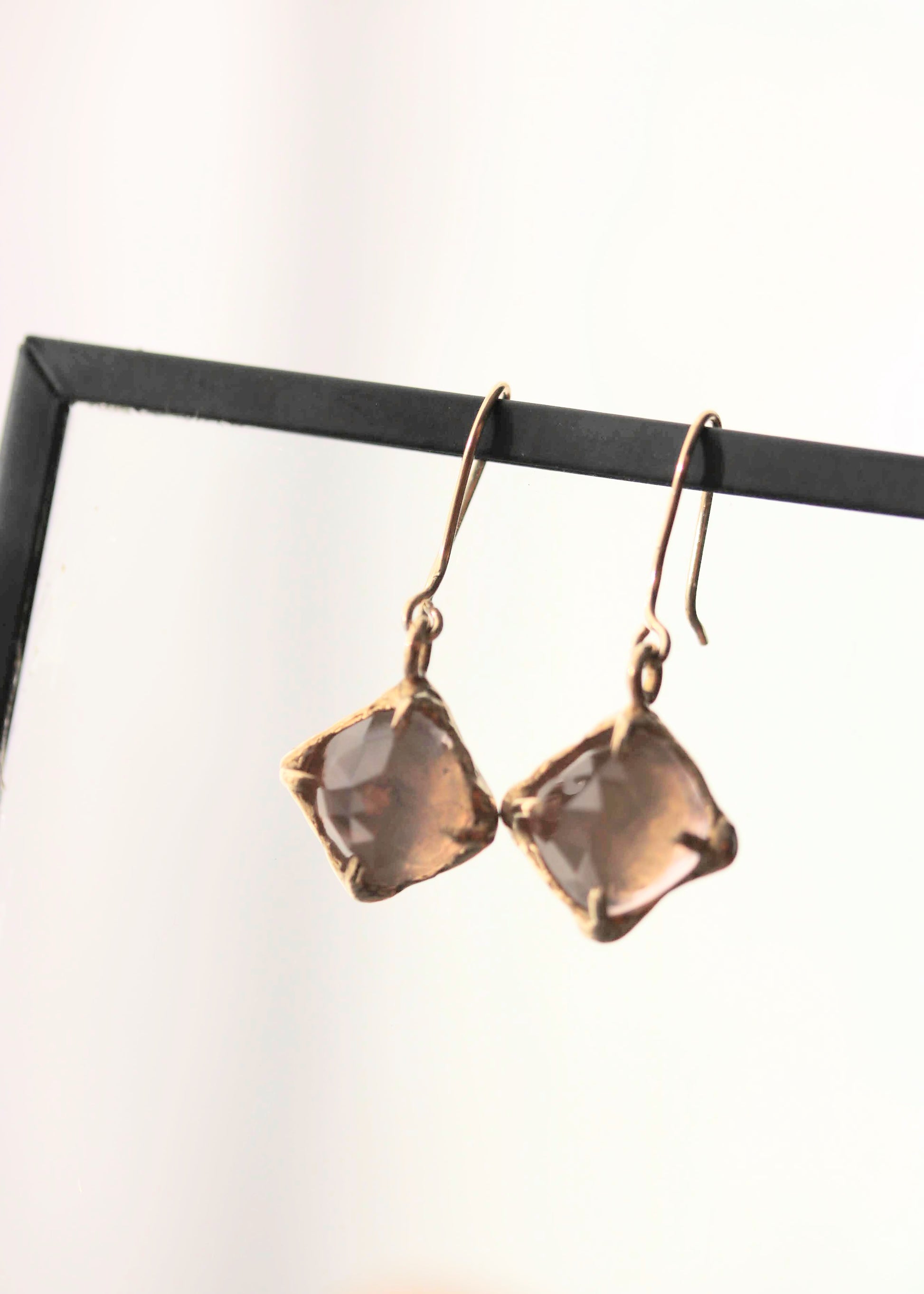 Rose Quartz square drop earrings