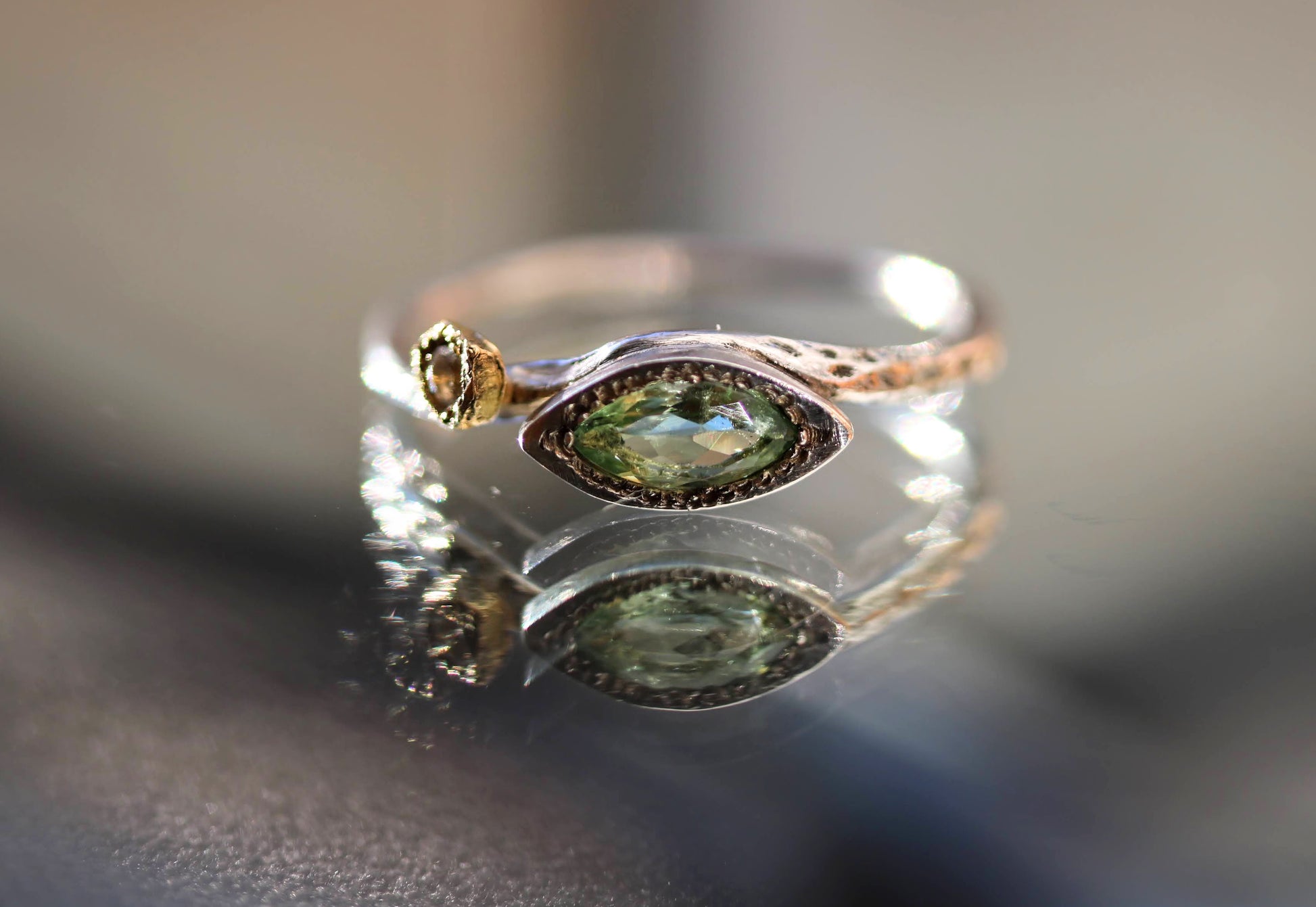 green tourmaline and moonstone ring