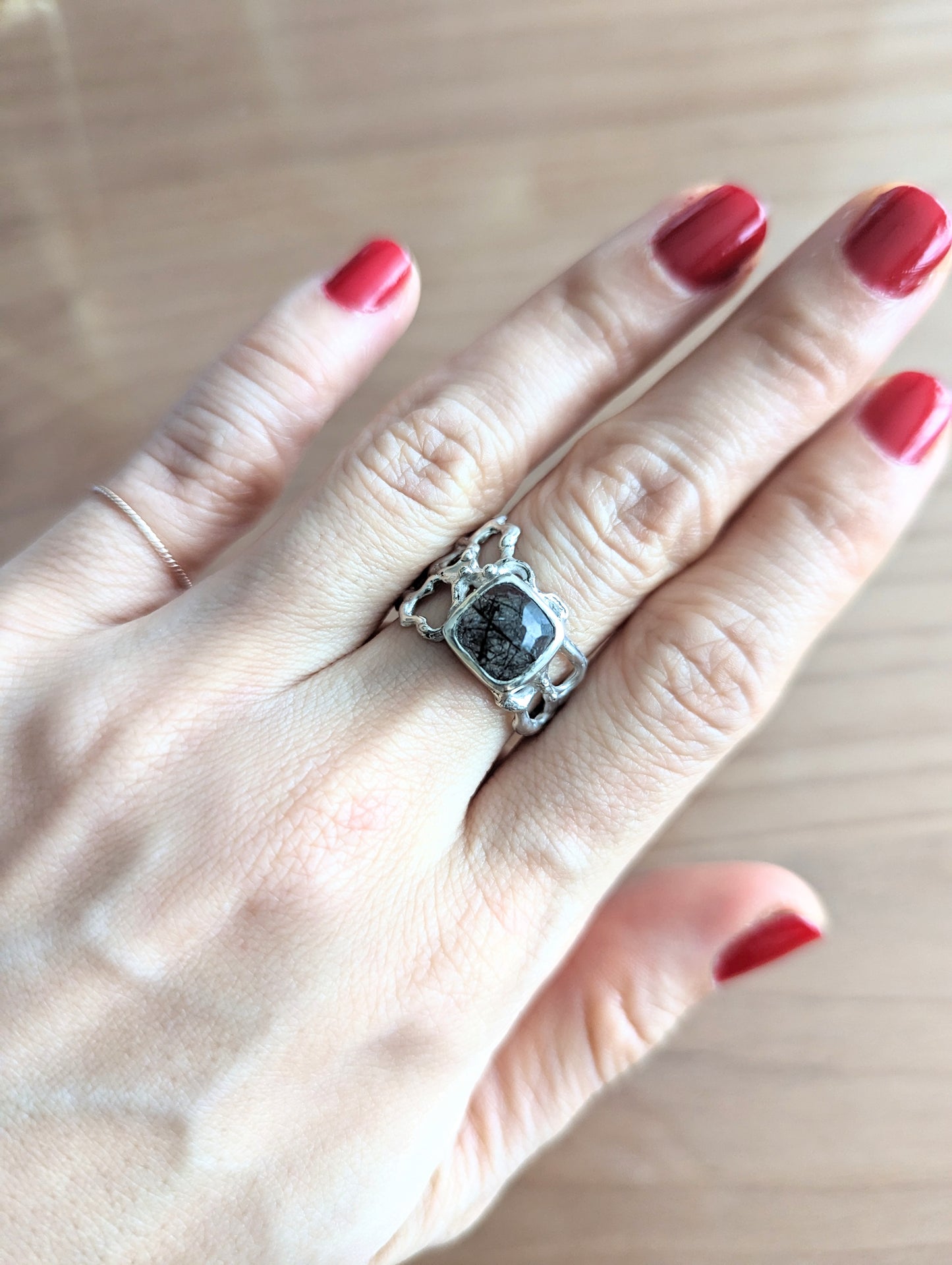 black rutilated quartz custom ring