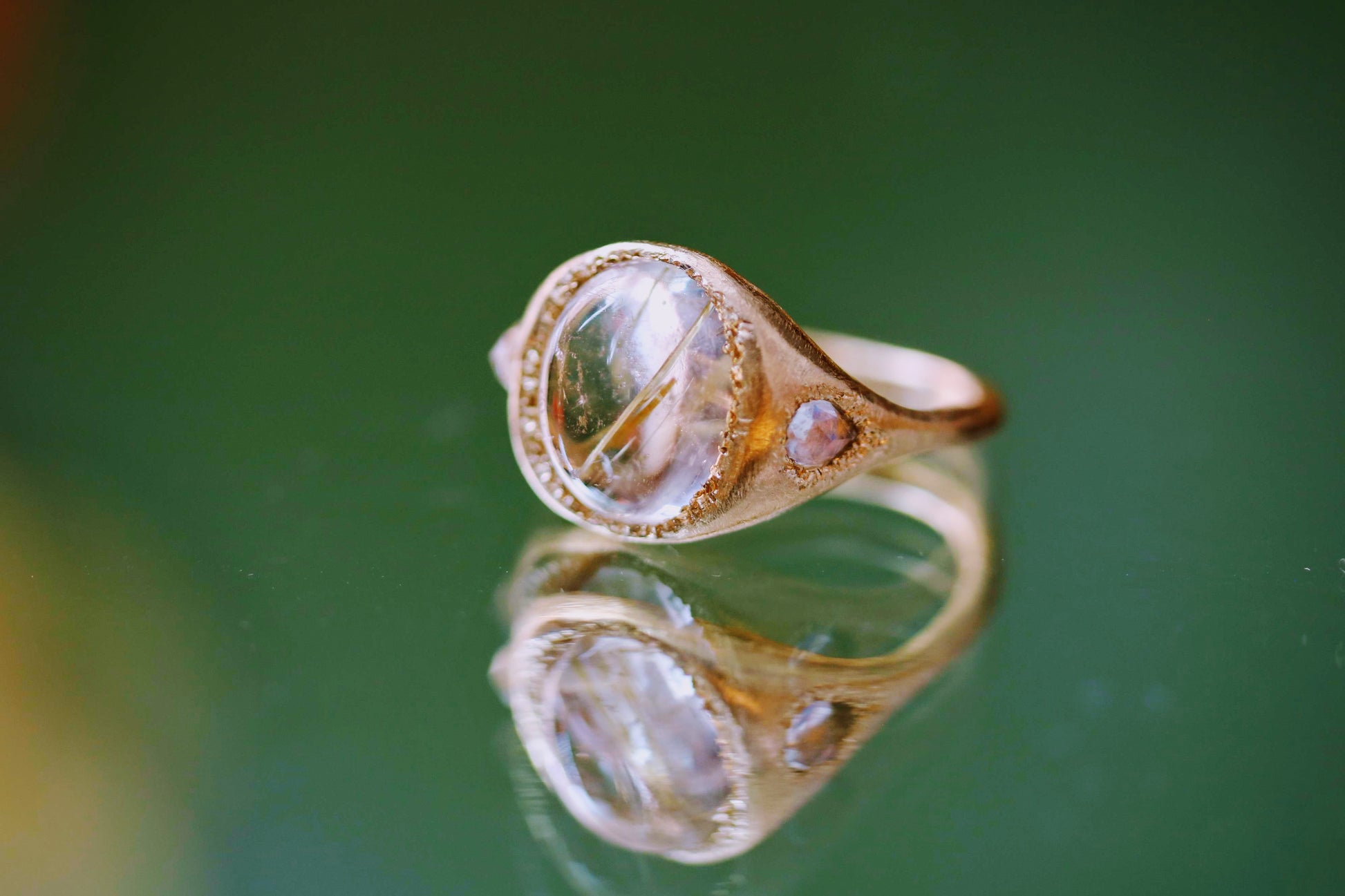 one of a kind gold rutile quartz ring